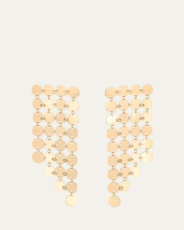 14K Yellow Gold 4-Strand Laser Disc Chainmail Fringe Earrings